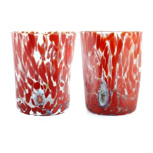 Pair of 2 Murano Glasses Drinking Art Tumbler Red Handmade Millefiori