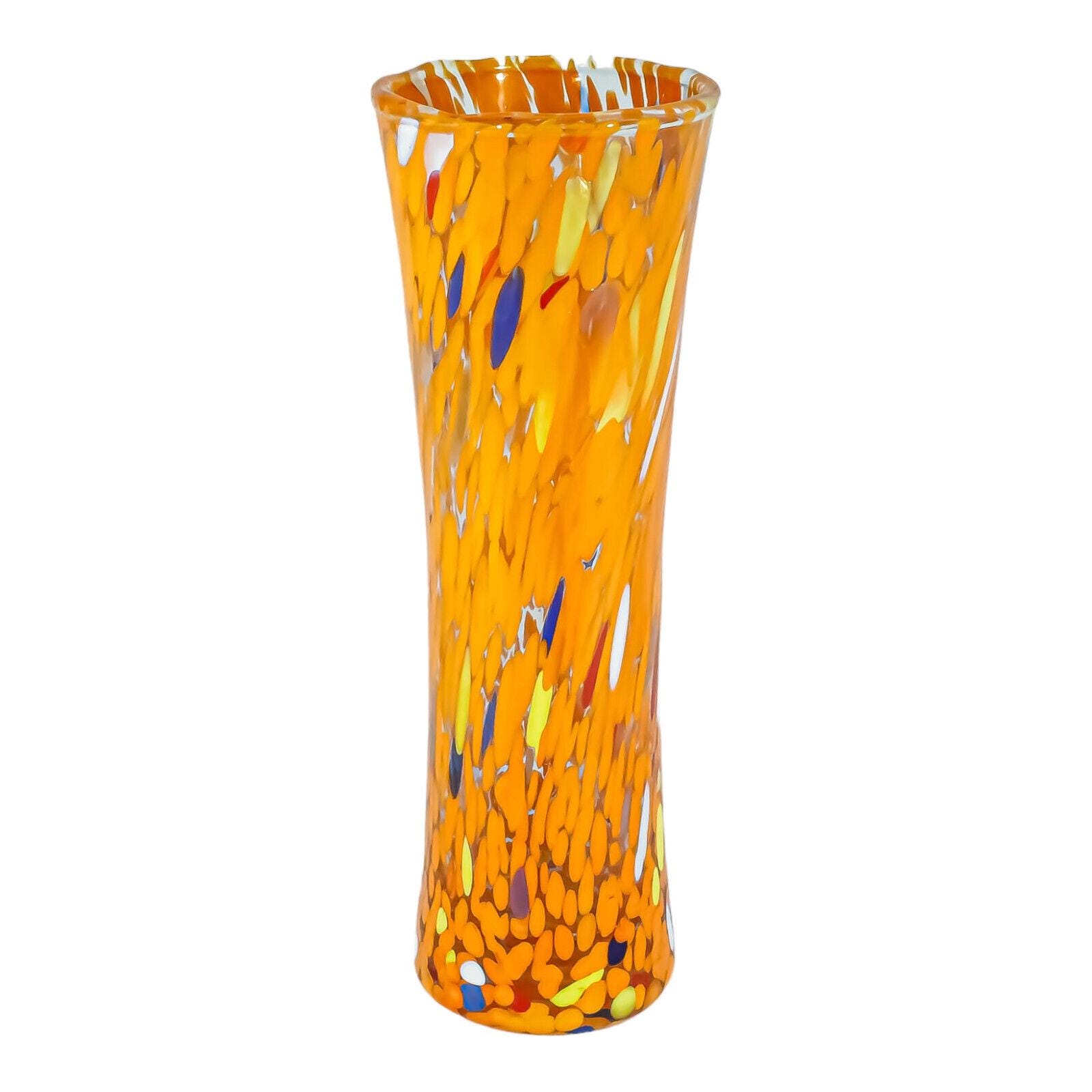 Murano Glass Vase Orange Multi Handmade Millefiori 19cm High