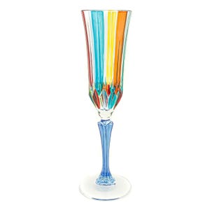 Murano Glass Drinking Champagne Flute Multi Colour Hand Painted Blue Stem 25cm