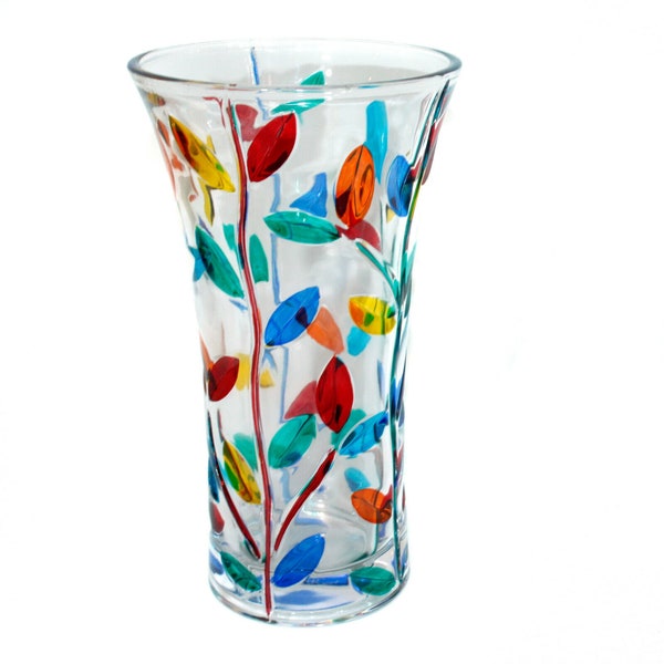 Murano Glass Vase Multi Coloured Flower Hand Made Millefiori 21cm High