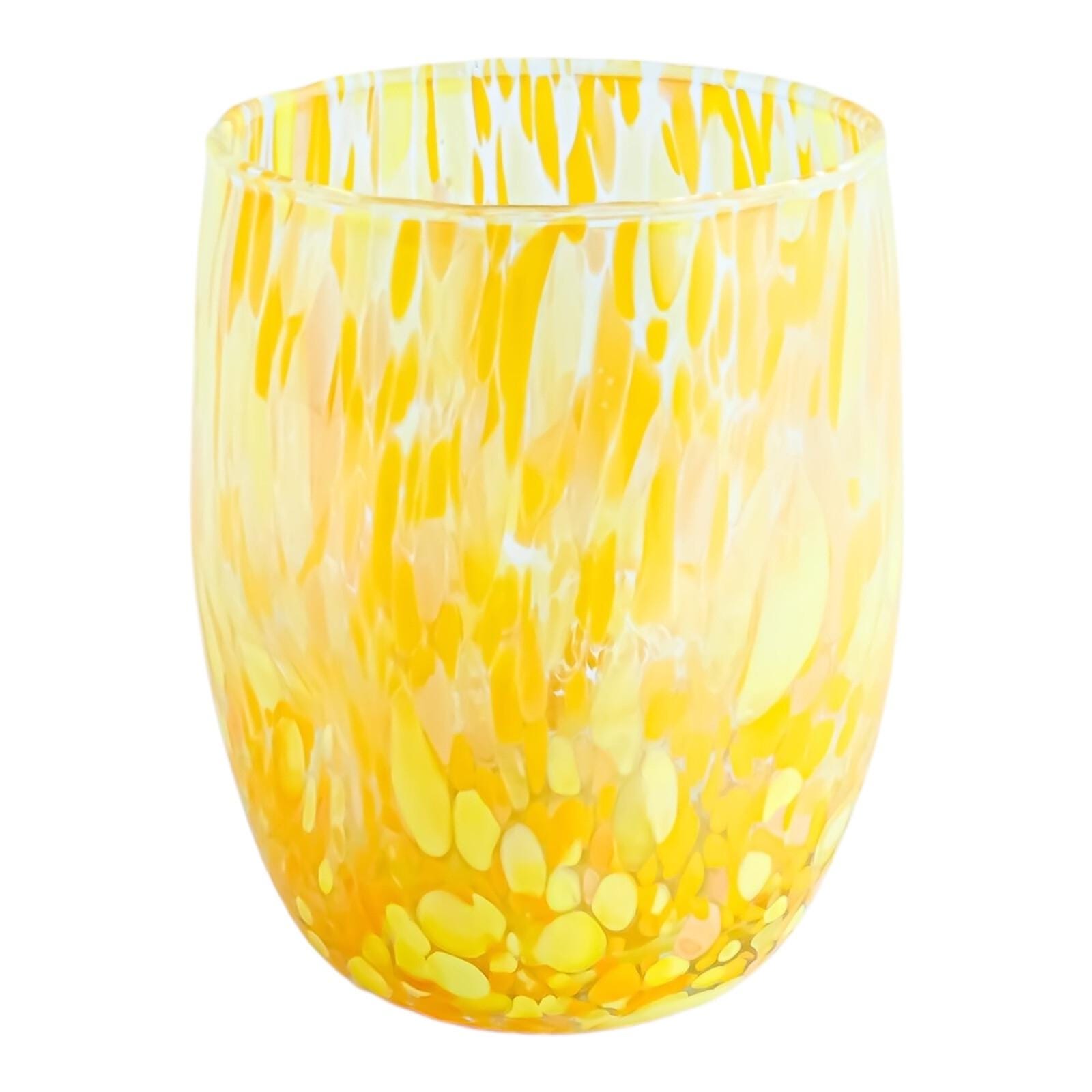 MURANO GLASS ムラノ ミルフィオリ イエロー グラス ヴェネチア Murano Glass Drinking Art Tumbler Yellow Orange Handmade Venice