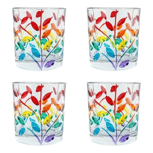 Set of Four 4 Murano Glass Drinking Tumblers Rainbow Multicoloured Hand Painted