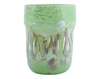 Murano Glass Drinking Art Tumbler Green Silver Handmade Millefiori Venice Italy