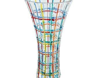 Murano Glass Vase Multi Coloured Handmade Hand Painted 20cm High