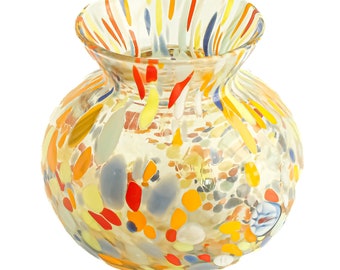 Murano Glass Vase or Candle Holder Yellow Multi Coloured Hand Made Millefiori