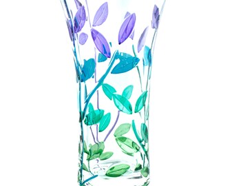 Murano Glass Vase Purple Blue Green Flower Handmade Millefiori 21cm Italy