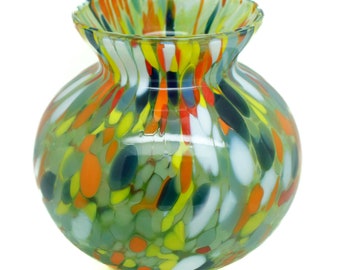Murano Glass Vase Candle Holder Green and Multi Coloured Hand Made Millefiori