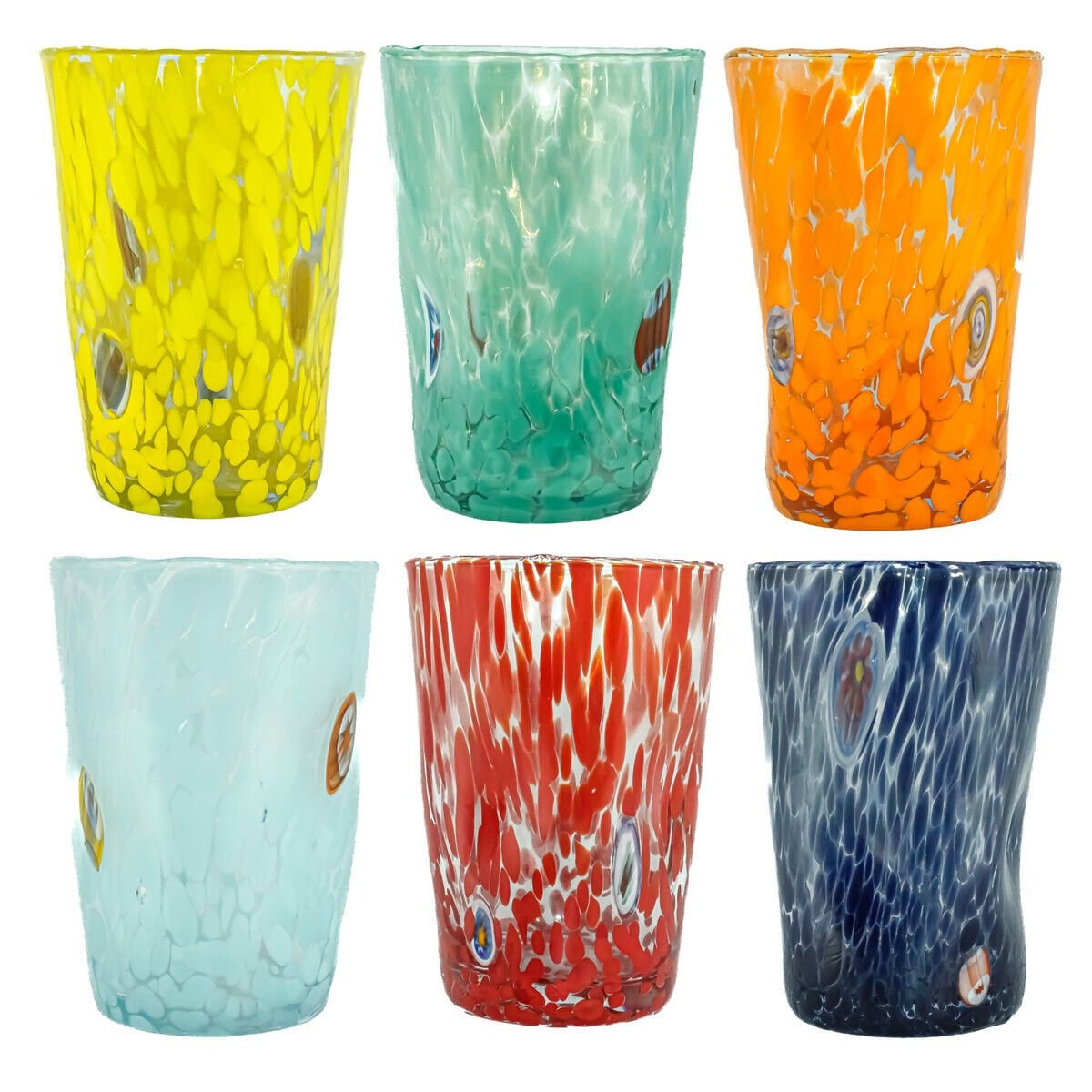 Set 6 Assorted Shapes Calici - Texture Nuance Blue/Green Glasses and bottles