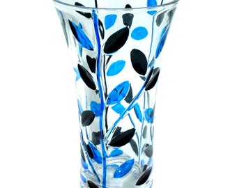 Murano Glass Vase Blue Black Flower Hand Made Millefiori 21cm High Made in Italy