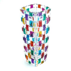 Murano Glass Vase Multi Coloured Pink Hand Made Painted Millefiori 16cm High