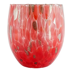 Murano Glass Drinking Tumbler Stemless Wine Red Bronze Handmade Millefiori 10cm Hand Blown Made in Italy