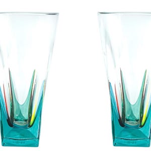 Pair of 2 Murano Glass Drinking Glass Tumbler Multi Hand Painted 13oz