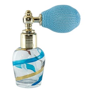 Murano Glas Parfüm Flasche Hellblau und Gold 8 cm