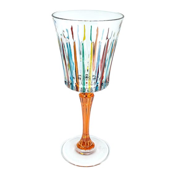 ムラーノワイングラス 2個ペア マルチカラー オレンジステム ハンド