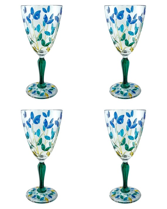 ムラーノグラス 4個セット ワイングラス ブルー イエロー グリーン