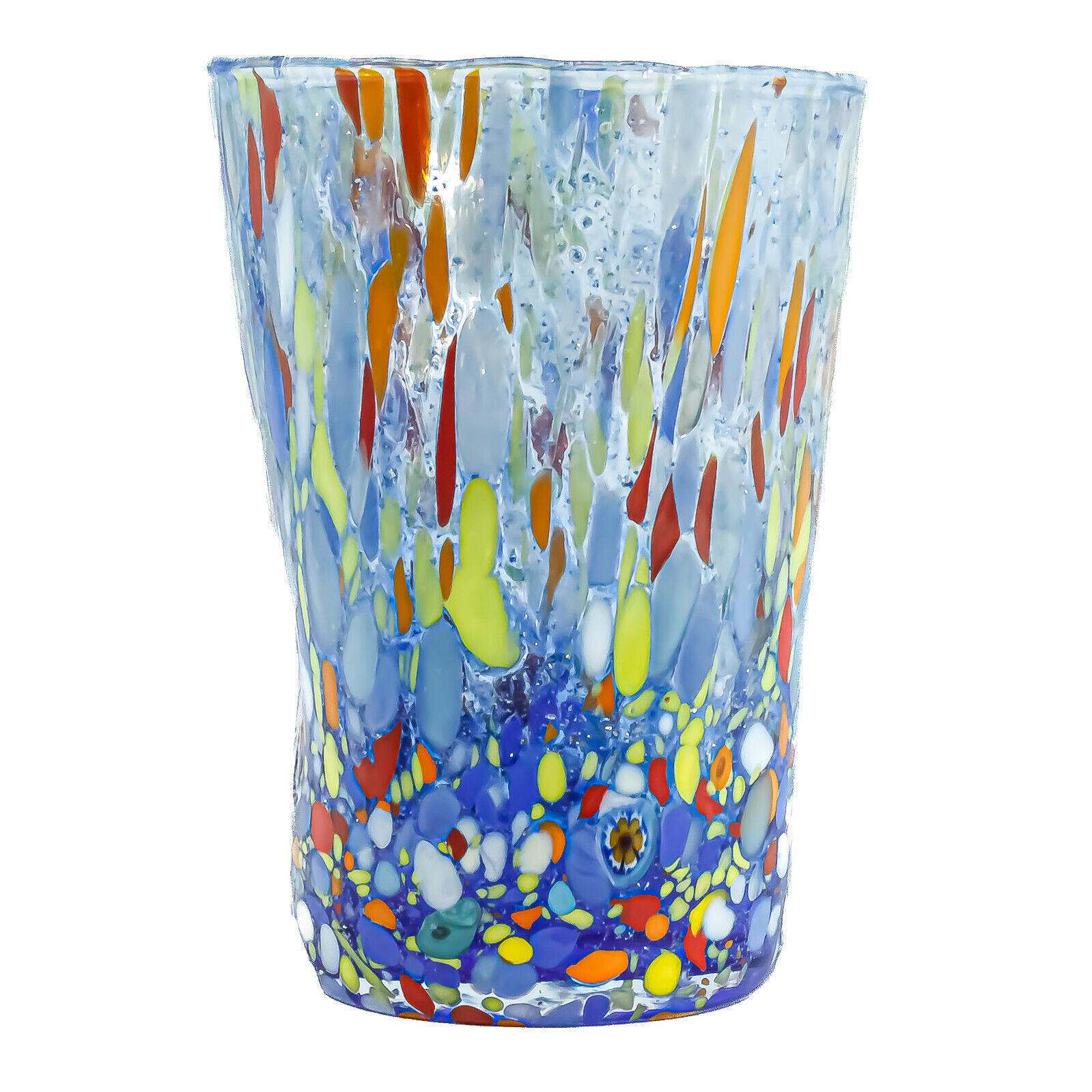 Pair of 2 Two Murano Glass Drinking Tumbler Blue Multi Handmade