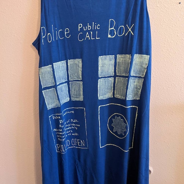 Plus-sized Doctor who inspired hand painted TARDIS dress