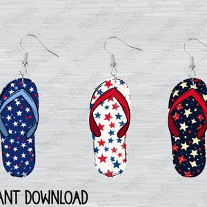 Flip flop, MSS, stars, 4th of July, red, white, blue , Earrings, Digital Download