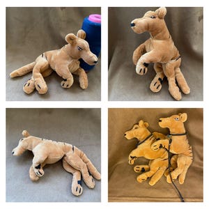 Peluche de perro y lobo blanco y negro hecho a mano, de 8 a 11 pulgadas, de anime, con dos colas, zorro kitsune, tilacino y tigre de Tasmania, articulado.