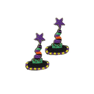 New! Halloween witch hat earrings, Halloween hat earrings, Gift for her, Beaded Halloween Earrings, Holiday earrings