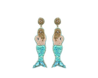Handmade Drop Dangle Earrings Mermaid Fish Tail Ear Stud Earrings Woman Jewe Nj