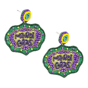 Beaded Mardi Gras Earrings Mardi Gras Sign Earrings Mardi Gras Earrings Mardi Gras Dangle Earrings Mardi Gras Statement Earrings