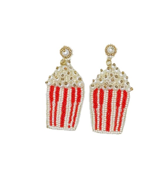 Beaded Popcorn Earrings Popcorn Box Beaded Earrings Etsy