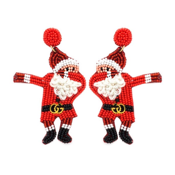 Beaded dancing Santa earrings, Beaded Santa earrings, beaded Christmas earrings, Holiday earrings