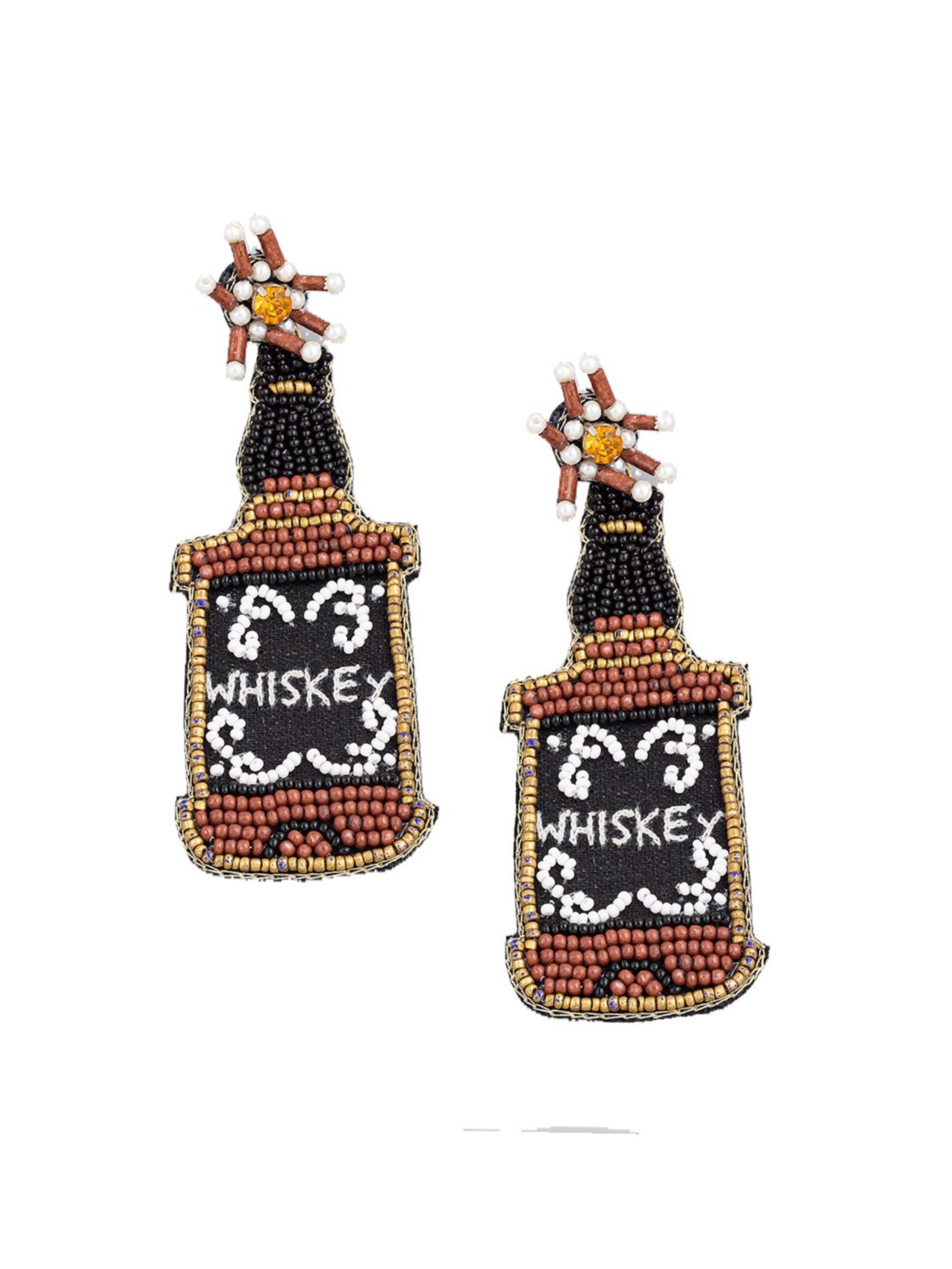 Beaded whiskey bottle earrings Whiskey earrings Jack Daniels Etsy