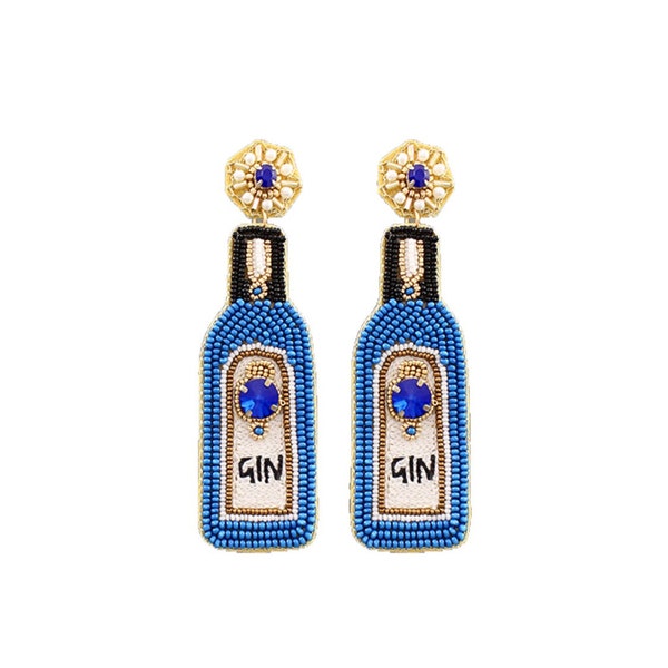 Beaded Gin bottle earrings, Gin earrings, Champagne earrings, Party earrings, Gift for her