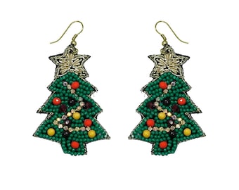 Beaded Christmas tree Earrings Christmas Earrings Holiday Earrings