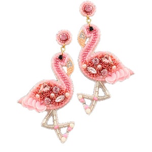 New! Beaded flamingo earrings, Flamingo earrings, Gift for her