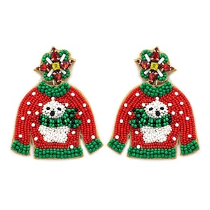 New! Multi beaded ugly sweater dangle earrings, ugly sweater beaded earrings, holiday earrings, gift for her, Christmas earrings