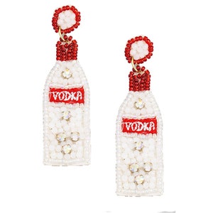 Vodka bottle beaded earrings, Smirnoff bottle beaded earrings, vodka earrings