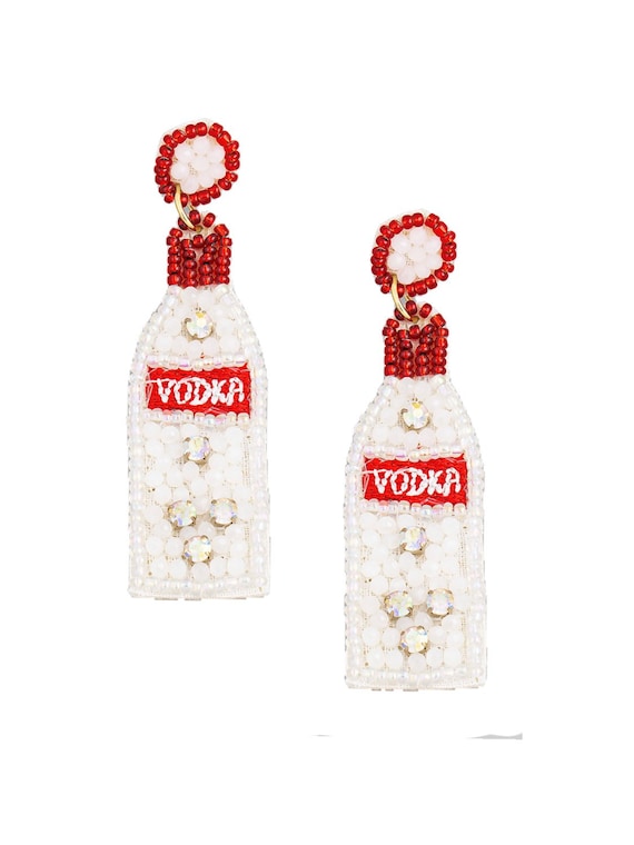 Vodka bottle beaded earrings Smirnoff bottle beaded earrings Etsy