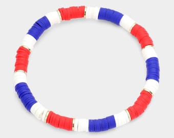 Patriotic Themed Stretch Bracelet, Red White Blue Stretch Bracelet, USA flag themed bracelet, Gift for her