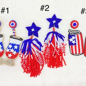 Beaded Patriotic  earrings, 4th of July earrings, Red White Blue earrings, Beaded Flag themed earrings