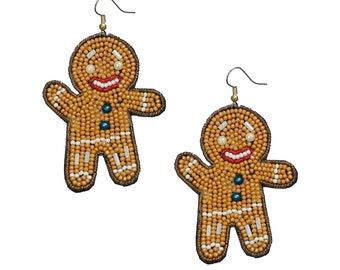 Beaded Gingerbread Drop Earrings Gingerbread Man Earrings