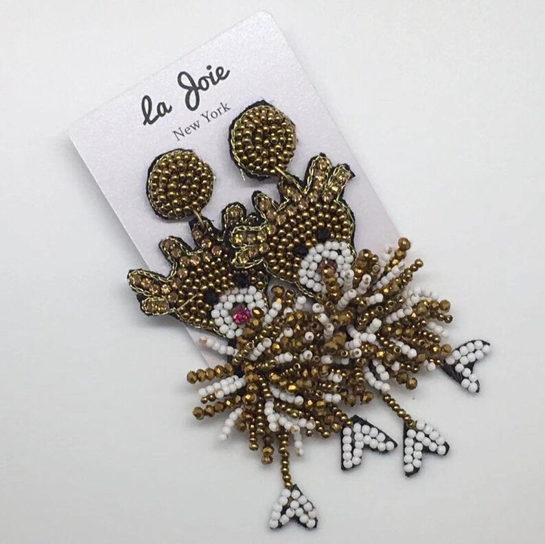 Beaded Reindeer Earrings Beaded Rudolf Earrings Christmas Etsy