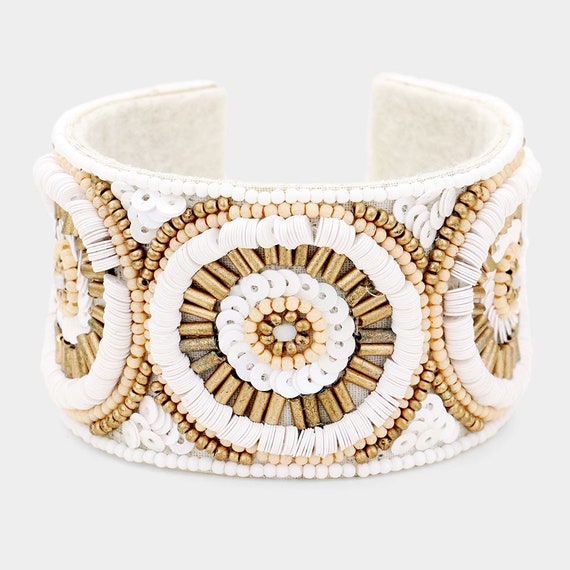 Beaded Cuff Bracelet Boho Flexible Cuff Bracelet Beach Jewelry