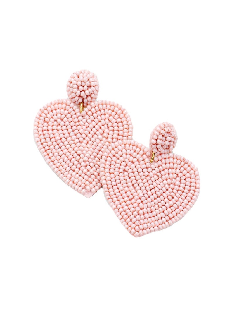 Beaded Heart Statement Earrings Valentines Day Earrings Red Etsy