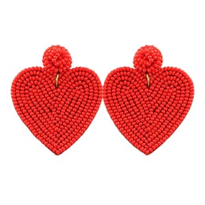 Beaded Heart Statement Earrings Valentines Day Earrings Red - Etsy