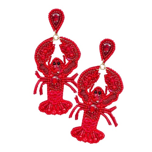 Big LOBSTER EARRINGS Big Red Statement Earrings for Casual Etsy