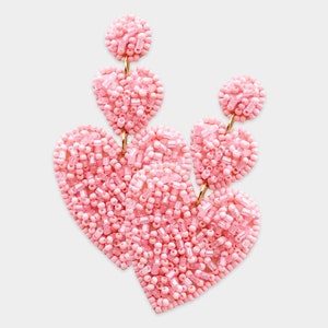 Beaded heart earrings, Valentines earrings, Wedding earrings, Gift for her