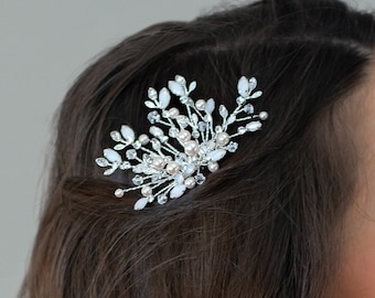 Silver Alluring Pearl Bridal Hair Comb, Clear Rhinestone Hair Comb, Wedding Hair Accessory, Silver Bridal Headpiece  - 7641