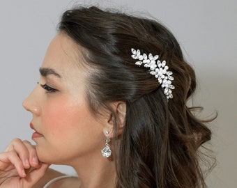 Silver Pearls Rhinestone Hair Comb, Crystal Rhinestone Hair Comb, Silver Bridal Hair Accessory -2438