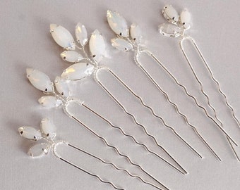 Set of 5 Silver Opal Stone Hair Pins, Moonstone Bridal Hair Pins, Wedding Hair Accessory, Bridesmaids Bobby Pins Gift