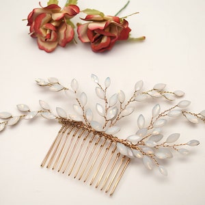 Gold Opal Blue Bridal Hair Comb, Moonstone Hair Comb, Gold Wedding Hair Accessory, Bridal Headpiece 6420 image 2