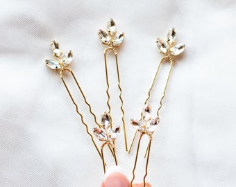 Set of 5 Gold Crystal Hair Pins, Zircon Bridal Hair Pins, Gold Wedding Hair Accessory, Bridesmaids Bobby Pins Gift 1009