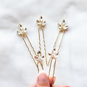 Set of 5 Gold Crystal Hair Pins, Zircon Bridal Hair Pins, Gold Wedding Hair Accessory, Bridesmaids Bobby Pins Gift 1009
